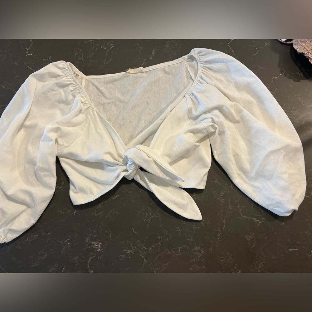 White Linen Tie Front Crop Top